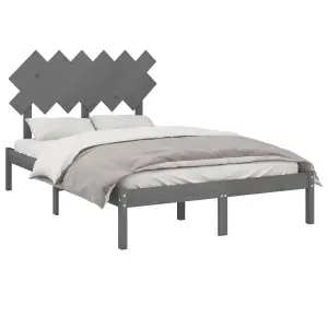 Berkfield Bed Frame Grey 135x190 cm 4FT6 Double Solid Wood