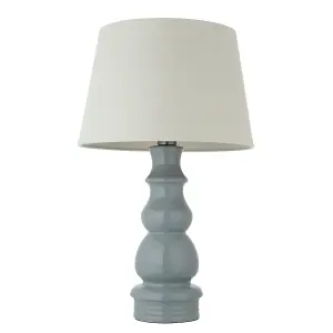 Luminosa Provence & Cici Base & Shade Table Lamp Blue Grey Glaze, Satin Nickel Plate & Ivory Linen Fabric