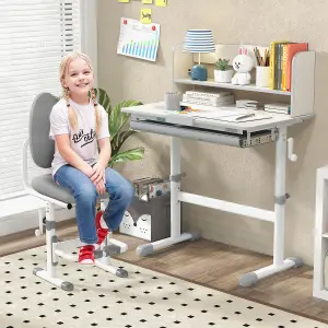 Costway Kids Study Desk Height Adjustable Children Writing Table w/ Tilt Desktop