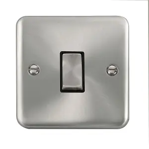 Curved Satin / Brushed Chrome 10A 1 Gang Intermediate Ingot Light Switch - Black Trim - SE Home