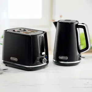 Daewoo Stirling Jug Kettle and 2 Slice Toaster Set 1.7L 3KW Fast Boil 7 Browning Levels Black SDA2682GE