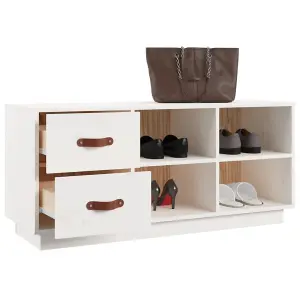 Berkfield Shoe Bench White 100x34x45 cm Solid Wood Pine