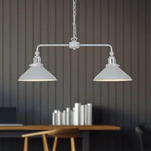 First Choice Lighting Set of 2 Maxwell Flint Grey Chrome 2 Light Bar Ceiling Pendant Lights