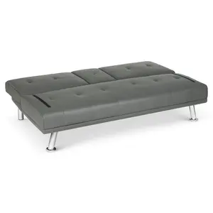 Manhattan 2 Seater Faux Leather Click Clack Sofa Bed - Grey