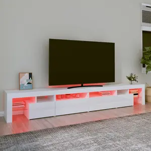 Berkfield TV Cabinet with LED Lights High Gloss White 260x36.5x40 cm