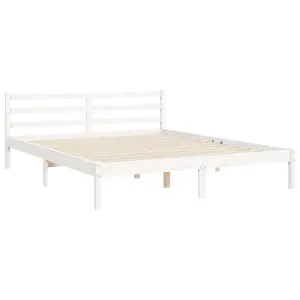 Berkfield Bed Frame with Headboard White King Size Solid Wood