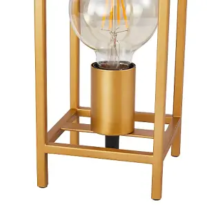 Vintage and Industrial Style Satin Gold Table Lamp with Rectangular Cage Design