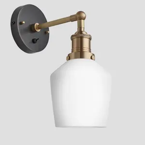 Industville Brooklyn Opal Glass Schoolhouse Wall Light, 5.5 Inch, White, Brass Holder