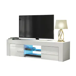 TV Unit 130cm Sideboard Cabinet Cupboard TV Stand Living Room High Gloss Doors - White