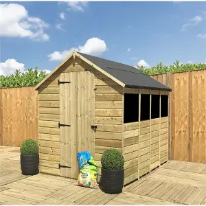 12 x 8 Pressure Treated T&G Single Door Apex Wooden Bike Store / Wooden Garden Shed + 4 Windows (12' x 8') / (12ft x 8ft) (12x8)