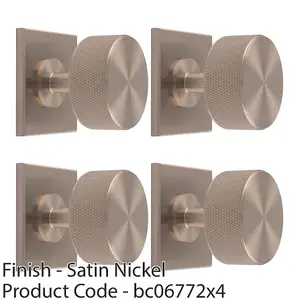 4 PACK - Knurled Radio Cabinet Door Knob & Matching Backplate - Satin Nickel 40 x 40mm