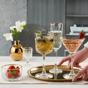 Queensway Home & Dining 17cm Height 8 Pcs Timeless Martini Glass With Gold Rim Tall Party Drinks Glassware Sets