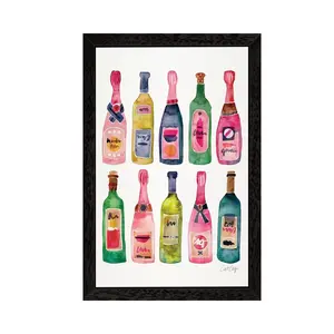 Champagne by Cat Coquillette - Painting on Canvas Black Floater Framed / 101.6cm H x 66.04cm W x 1.91cm D