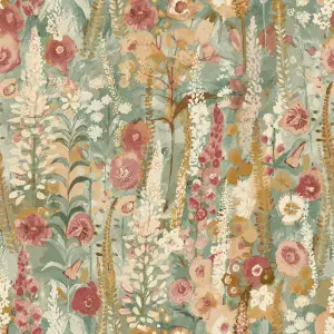 Grandeco Handpainted Delphinium Forest Floral Garden Textured Wallpaper, Sage Green Neutral