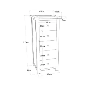 Maggiori 5 Drawer Narrow Chest of Drawers Wood Knob