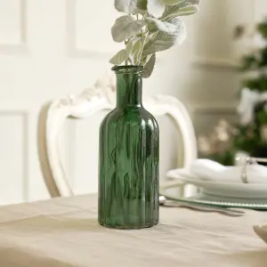 Melody Maison Dark Green Ribbed Glass Bottle - 19cm