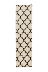 Cream Grey Neutral Trellis Scandi Shaggy Living Area Runner Rug 60x230cm