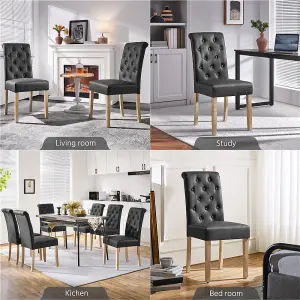 Yaheetech Set of 2 PU Leather Dining Chairs with High Back Dark Grey