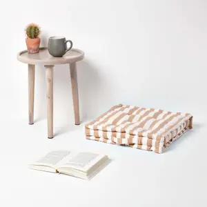 Homescapes Cotton Beige Thick Stripe Floor Cushion, 50 x 50 cm