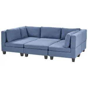 5-Seater Modular Fabric Sofa with Ottoman Blue UNSTAD