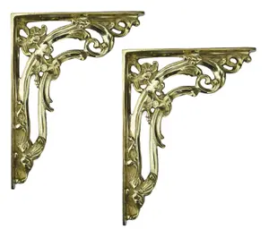 Castelion Single Small Brass Victorian Scroll Leaf Shelf Bracket