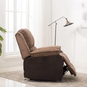 Postana Jumbo Cord Fabric Power Recliner Armchair Electric Sofa Reclining Chair (Brown)