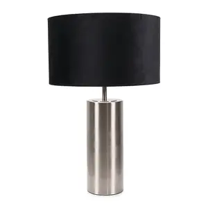 ValueLights Lexy Brushed Chrome Touch Table Lamp with Black Velvet Shade