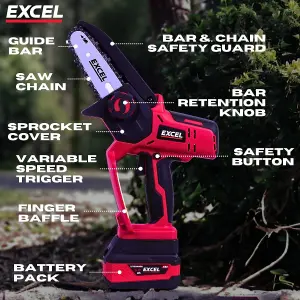 Excel 18V Cordless Mini Chain Saw with 1 x 4.0Ah Battery & Charger