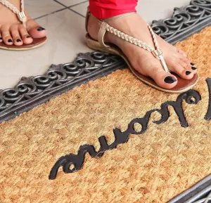 Coco&Coir Natural Coir Rubber Backed Eco-Friendly Indoor Outdoor Heavy Duty Entrance Door Mat 45 x 75 cm JASMIN WELCOME