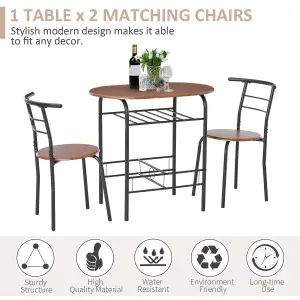 HOMCOM 3-Piece Bar Table Set 2 Stools Industrial Dining Room W/ Storage Shelf