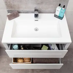 Luna White Wall Hung Vanity Unit & Basin Set (W)800mm (H)510mm