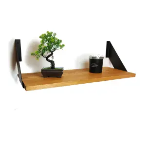 Solid Pine Rustical Shelf Light Oak with Black FLAT Bracket 25x120cm