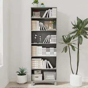 URBNLIVING 180cm Height Grey 6 Tier Wooden Bookcase Shelf Storage Display Shelving Unit