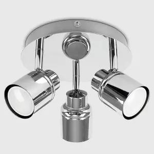 ValueLights Benton Modern Polished Chrome IP44 Rated 3 Way Round Plate Bathroom Ceiling Spotlight