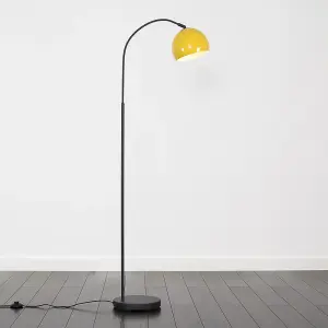 ValueLights Designer Style Dark Grey Curved Stem Floor Lamp With Yellow Dome Shade - Includes 6w LED GLS Bulb 3000K Warm White