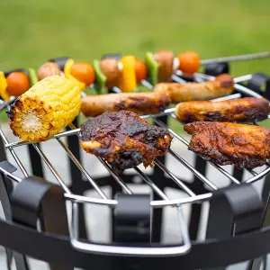 Forno Fire Basket with Chrome Plated Grill for BBQ Cooking - Metal Outdoor Garden Wood or Charcoal Burner Fire Pit - H56 x 45cm