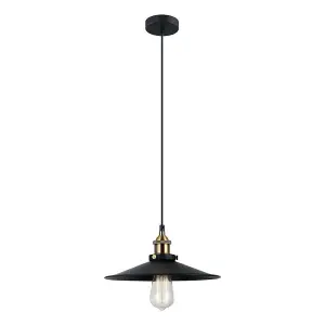 Luminosa Industrial And Retro Hanging Pendant Black 1 Light  with Metal Alloy Shade, E27