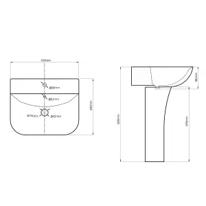 Rinse Bathrooms Curved Basin with Full Pedestal - 560mm