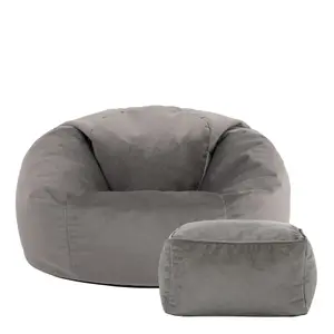 icon Aurora Classic Velvet Bean Bag Chair & Pouffe Charcoal Grey Bean Bag Chair