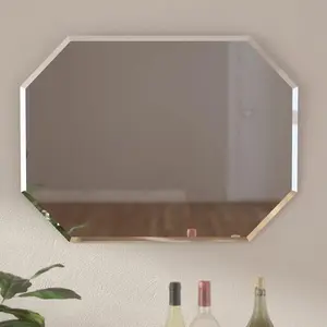 Biznest Octagonal Bathroom Mirror Wall Mounted, Frameless Modern & Stylish Design With Contemporary Bevelled Edges (70Cm X 50Cm)