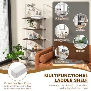 Costway 5-Tier Ladder Shelf Bookshelf Wall Mounted Hanging Storage Shelf Plant Display Rack