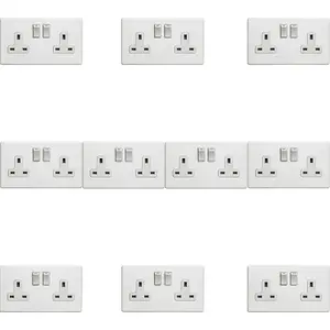 10 PACK 2 Gang Double DP 13A Switched UK Plug Socket SCREWLESS MATT WHITE Power