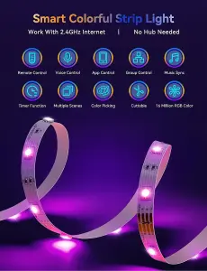 Aigostar 7.5m Smart LED Strip Lights with Remote Control, WiFi App Control Compatible with Alexa and Google Assistant