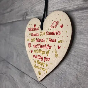 Red Ocean Happy Anniversary Gift 1st 2nd 3rd 4th 5th 10th 25th 50th Anniversary Handmade Wooden Heart Plaque Gift For Her