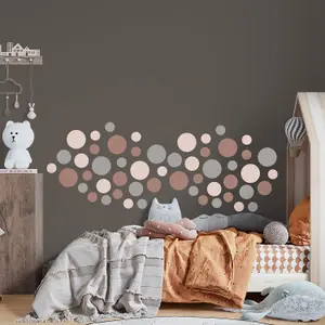 Walplus Large Polka Dots Boho Natural X 5 Kids Sticker PVC Brown, Grey