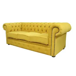 Chesterfield 3 Seater Cantare Mustard Yellow Easy Clean Fabric Sofa In Classic Style