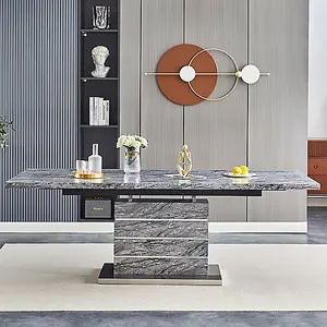 Parini Extendable Melange High Gloss Dining Table 8 Grey Chairs