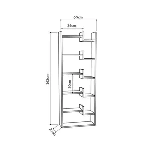 Kara 5-Tier Freestanding Bookcase for Home and Office Storage Oak/White / 162" H x 69" W x 22" D