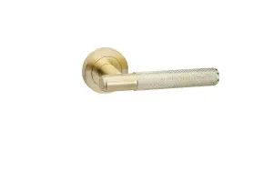 1 Pair Knurled T-Bar Door Handles Satin Brass Finish - Golden Grace