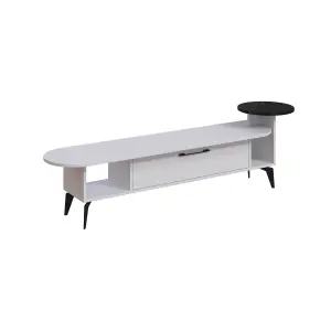 Decortie Ada Modern TV Unit Multimedia Centre White Black Marble Effect with Wall Storage TV Cabinet 188cm